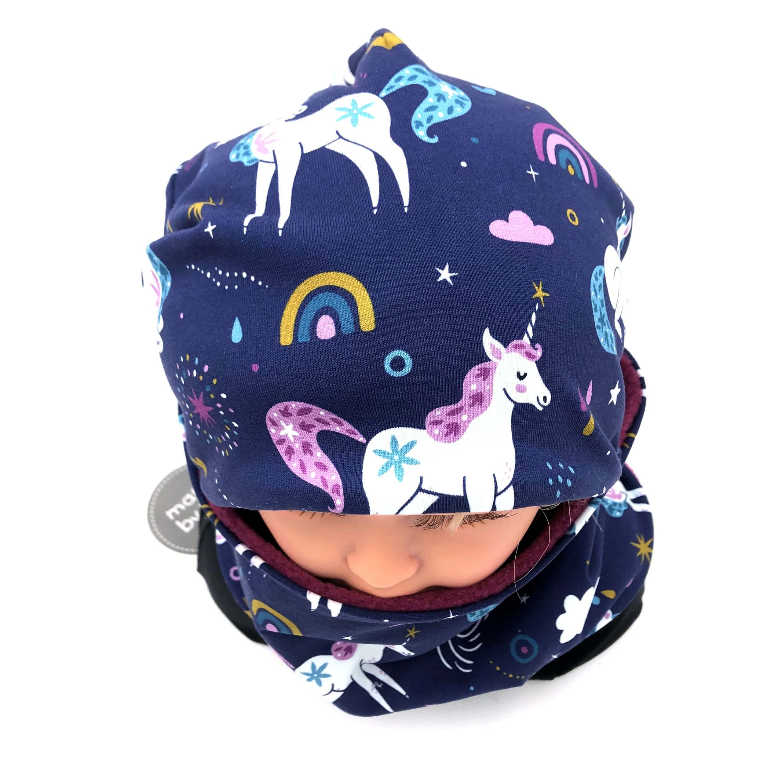 SET HAUBE+LOOPSCHAL EINHÖRNER blau/lila (Ausführung und Größe wählbar) - Image 2