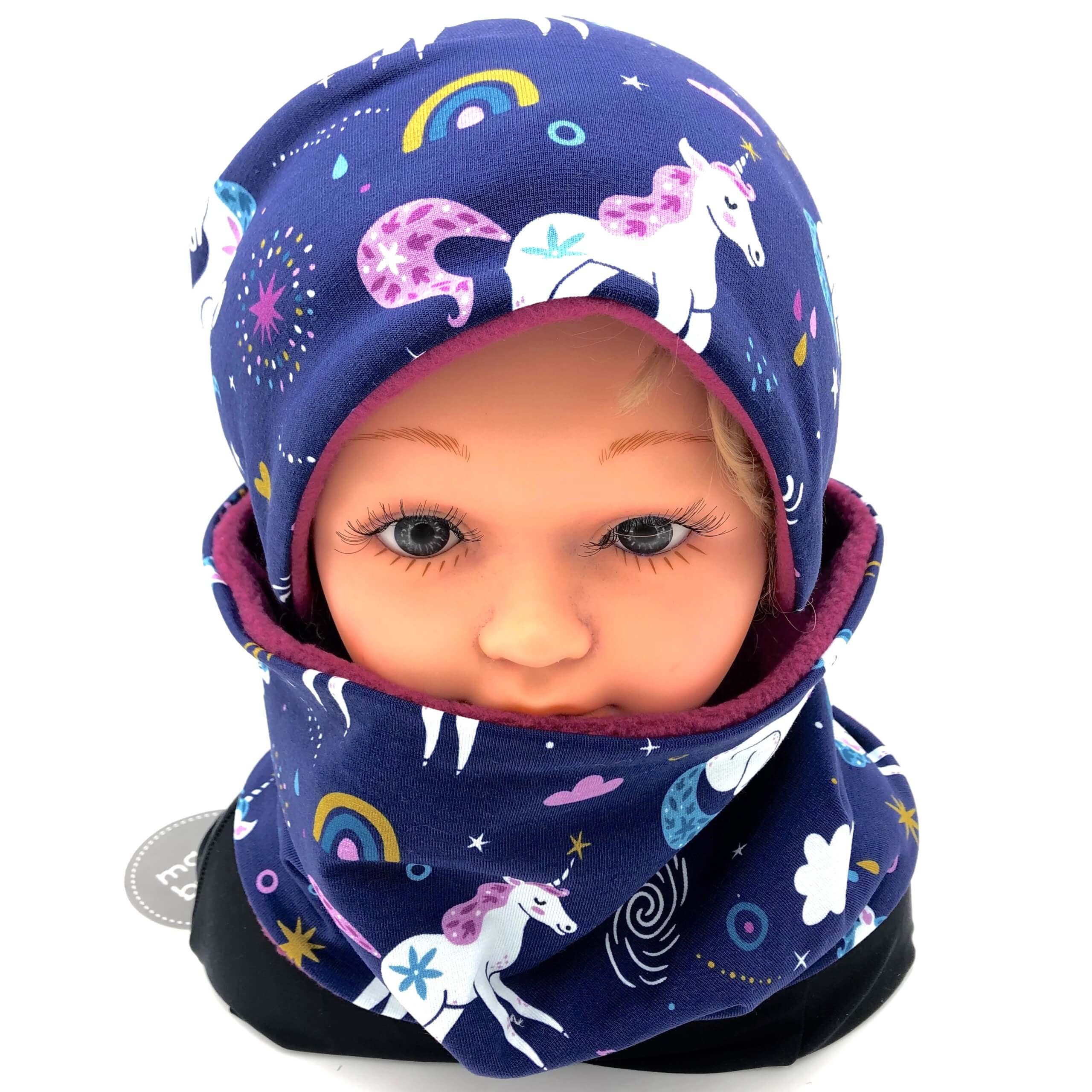 SET HAUBE+LOOPSCHAL EINHÖRNER blau/lila (Ausführung und Größe wählbar) - Image 3