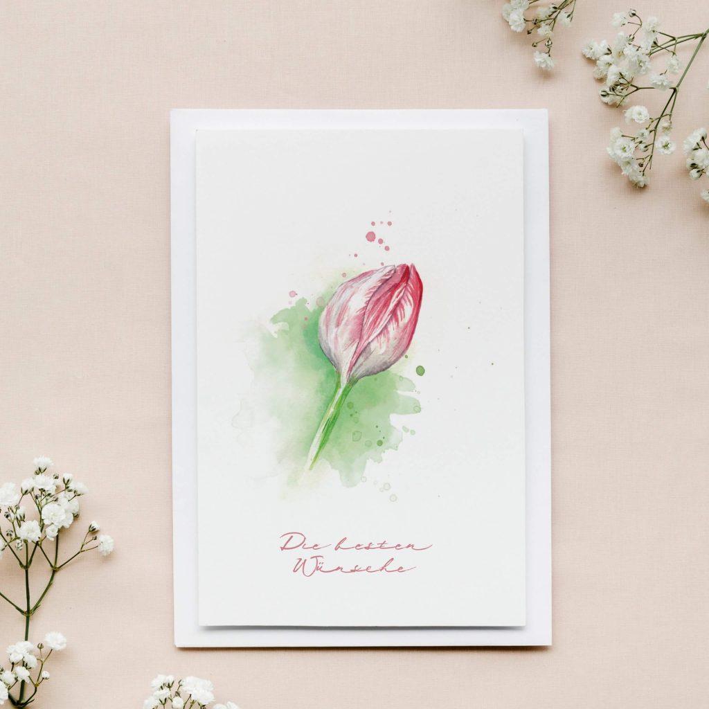 Zarte Grußkarte Tulpe „Die besten Wünsche"