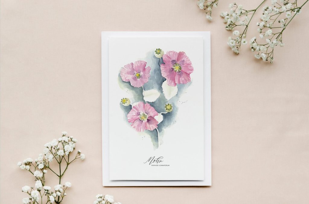 Zarte Grußkarte Mohnblumen