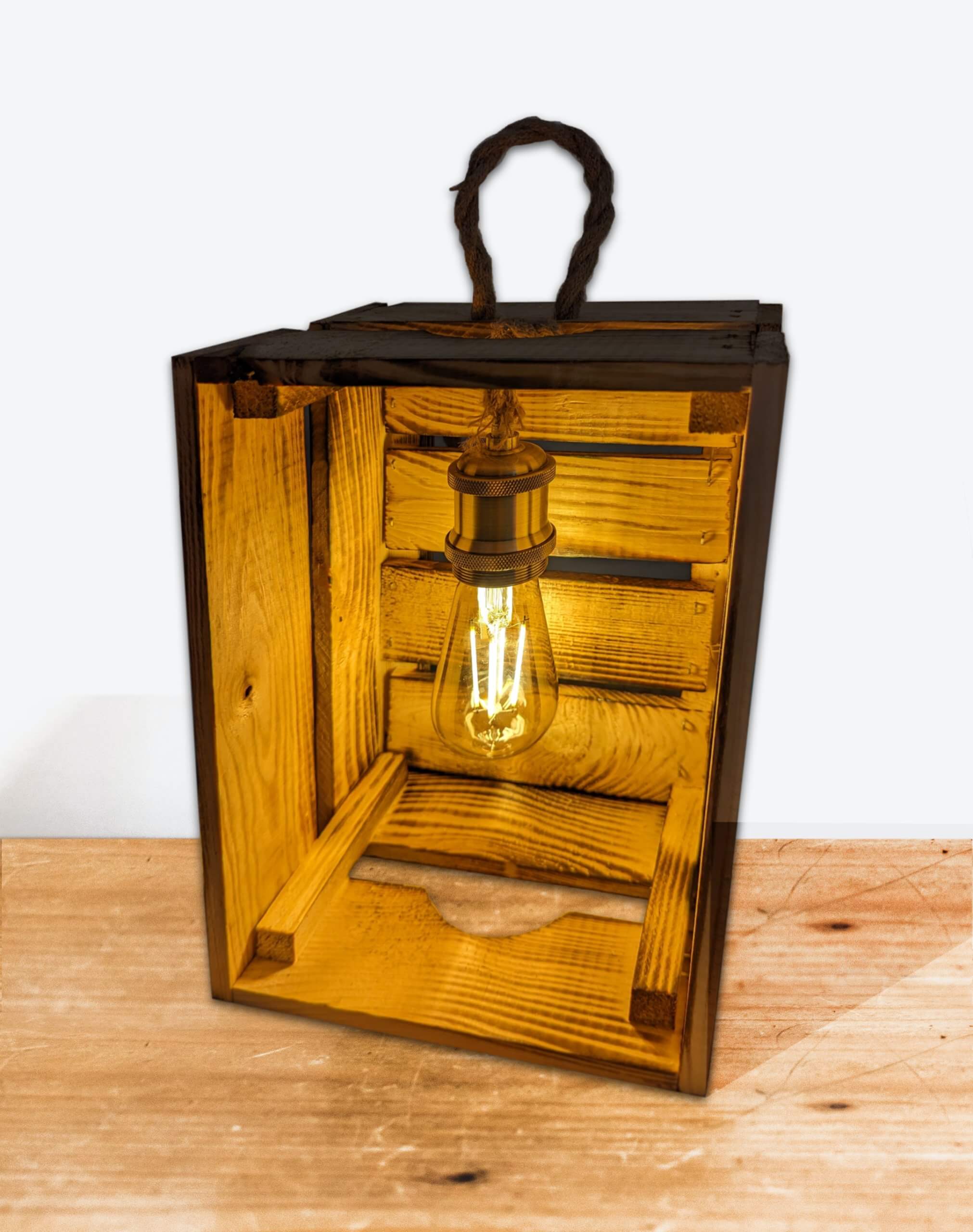 Tischlampe / Holzkiste mit Retro-Lampe Edisson Warmlicht Grösse: 30 cm x 20 cm x 15cm - Image 5