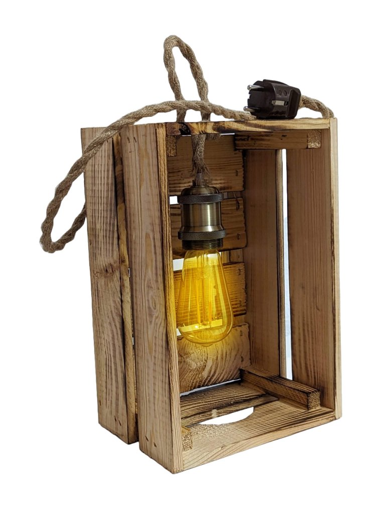 Tischlampe / Holzkiste mit Retro-Lampe Edisson Warmlicht   Grösse: 30 cm x 20 cm x 15cm