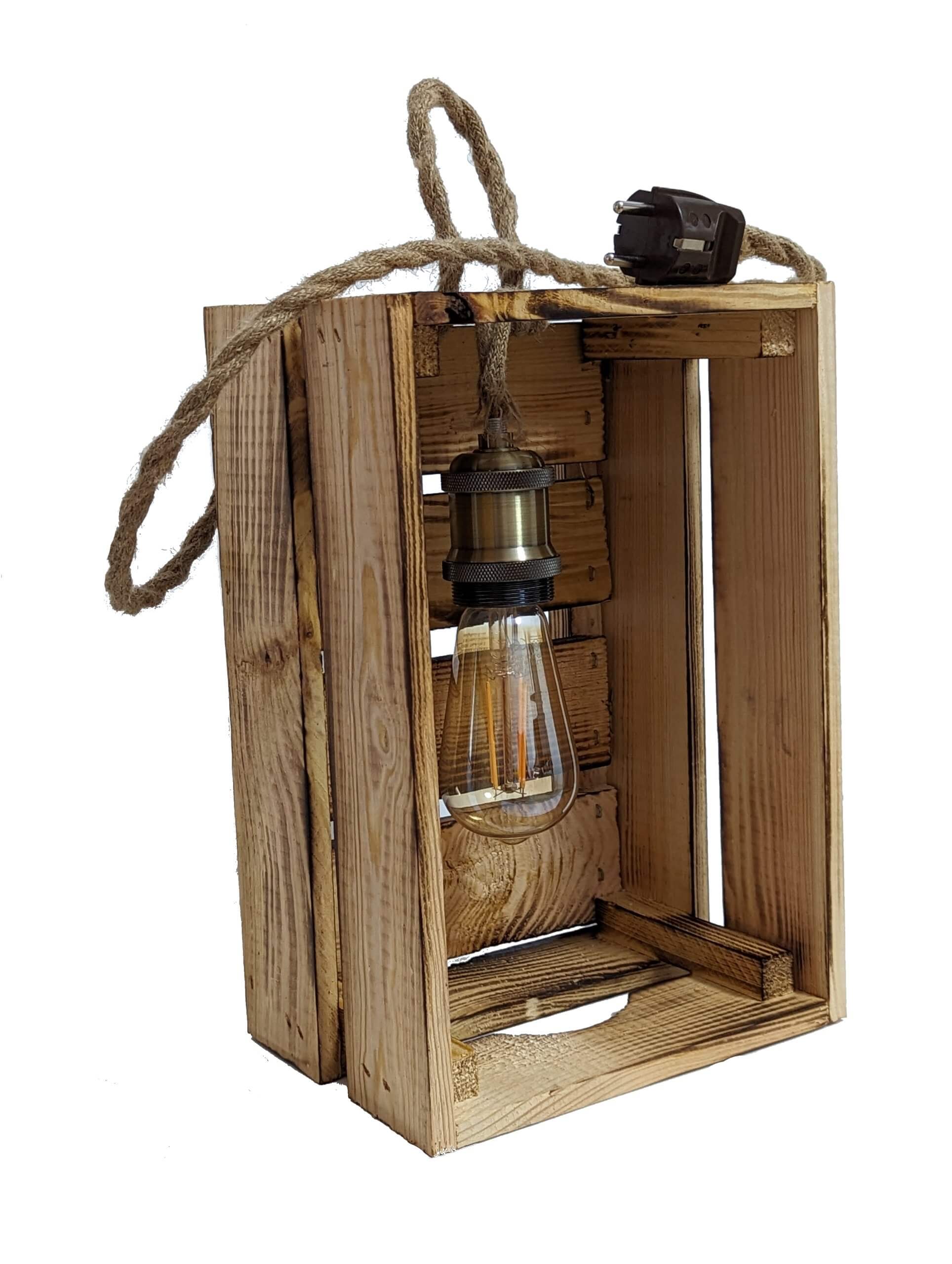 Tischlampe / Holzkiste mit Retro-Lampe Edisson Warmlicht Grösse: 30 cm x 20 cm x 15cm - Image 3