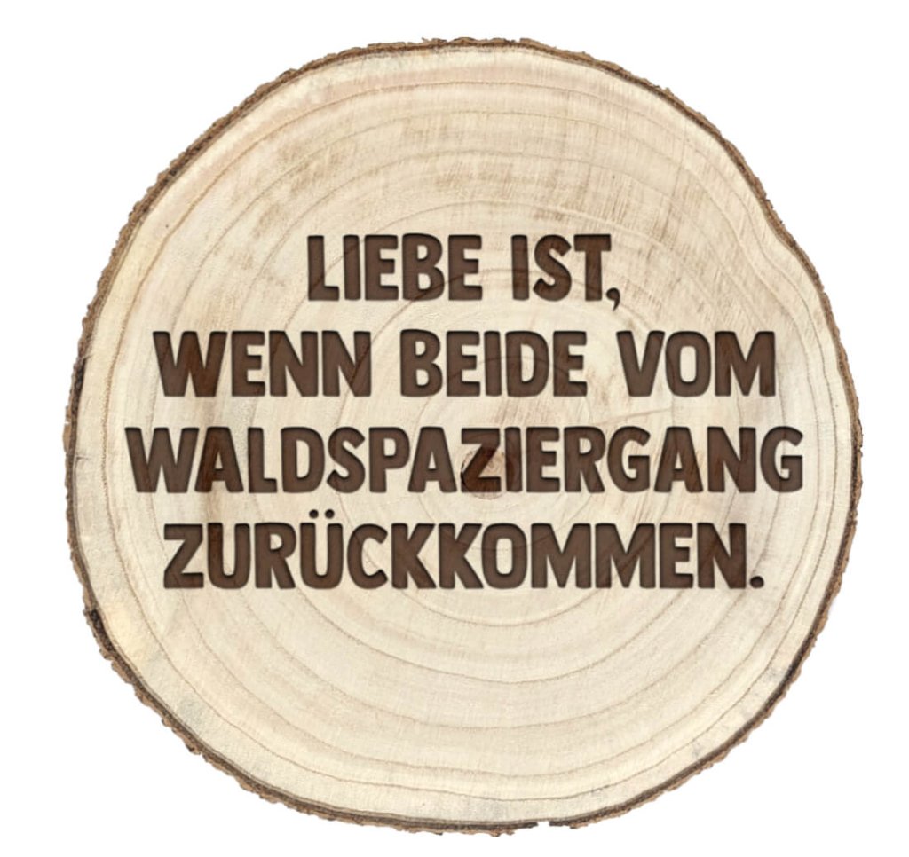 Dein TEXT gelasert in eine Baumscheibe.