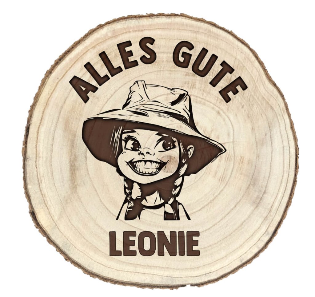 Dein MOTIV gelasert in eine Baumscheibe.