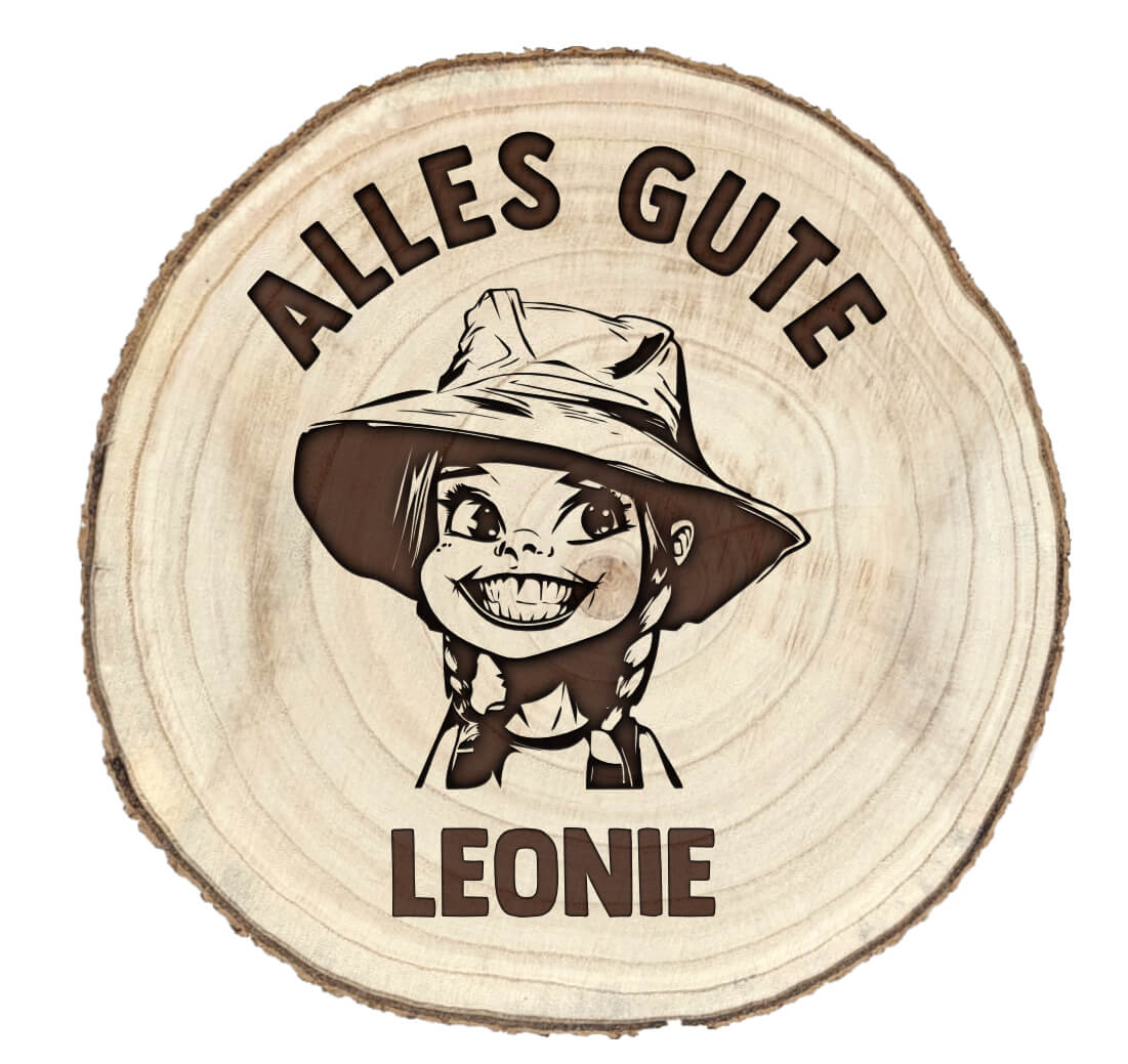 Dein MOTIV gelasert in eine Baumscheibe.