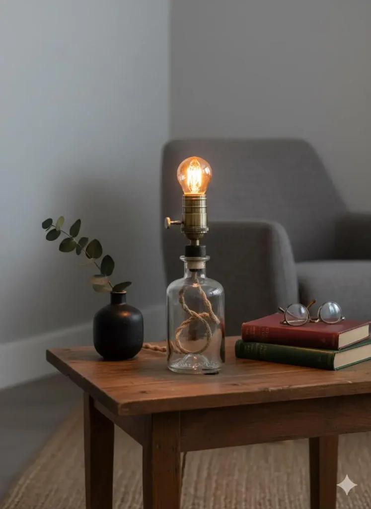 Tischlampen - Bierflasche & Transparent mit Retro-Lampe Edisson Warmlicht