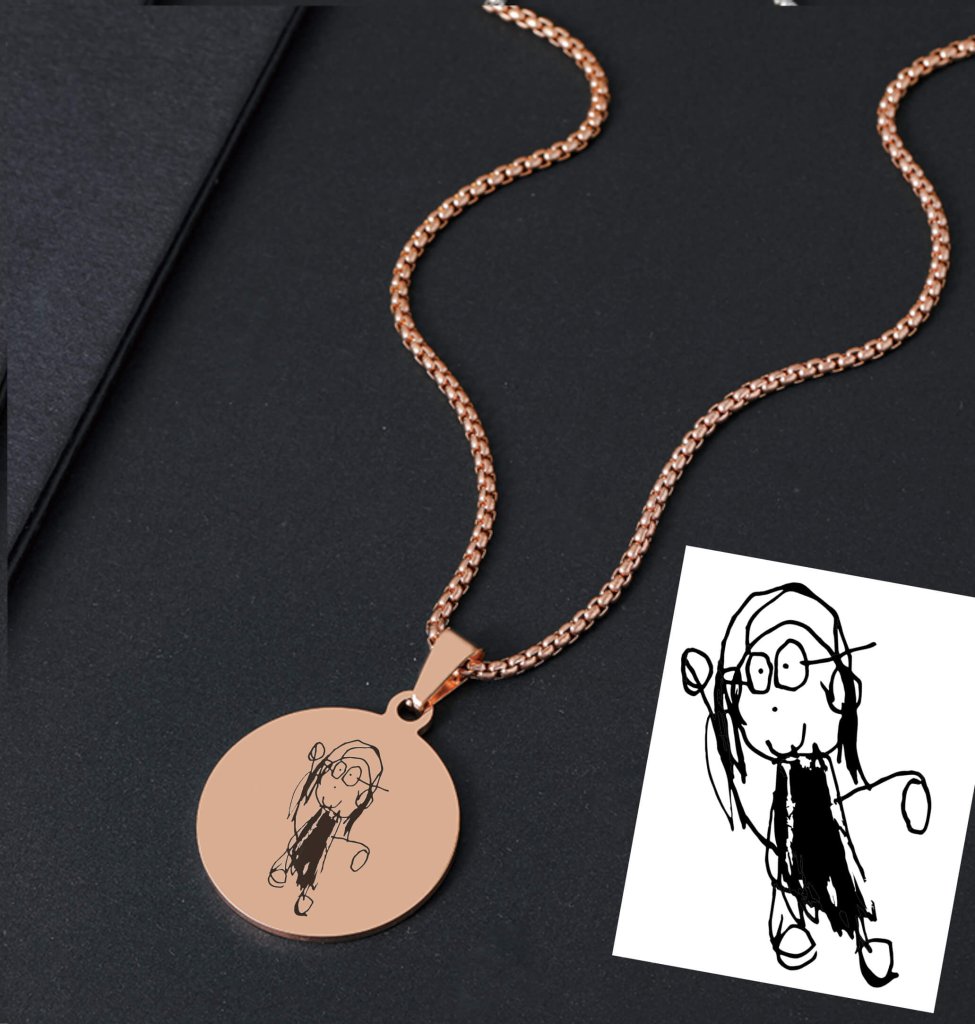 Kindermotiv Anhänger aus Edelstahl mit Kette. Durchmesser: 30mm