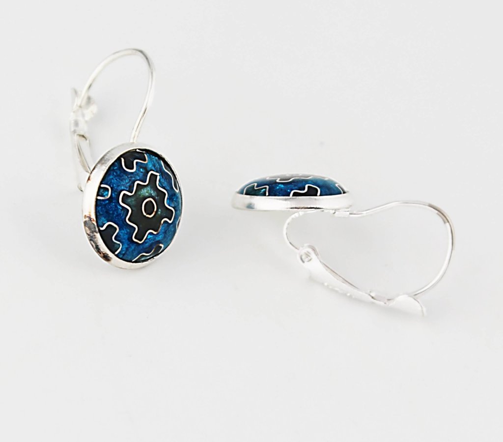 Ohrringe, 925 Silber, Cloisonne Emaille
