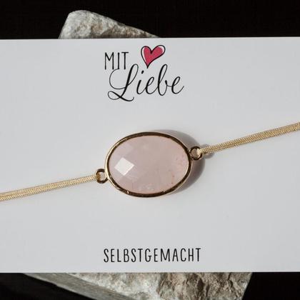 Armbändchen Rosenquarz 26x15mm goldfarben