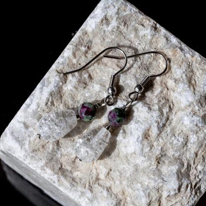 Ohrhänger Rubin-Zoisit mit Bergkristall