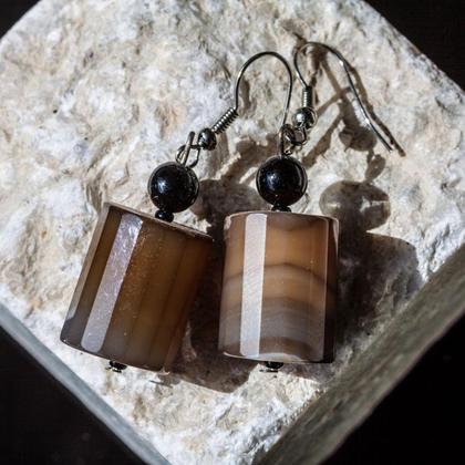 Ohrhänger Achat mit Onyx