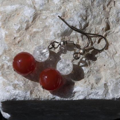 Ohrhänger Karneol rot mit Bergkristall
