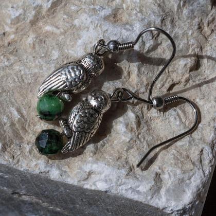 Ohrhänger Eule mit Rubin-Zoisit