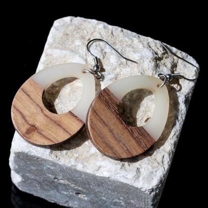 Ohrhänger Holz/Resin weiß