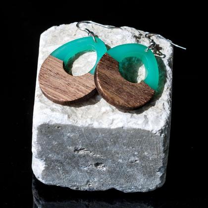 Ohrhänger Holz/Resin türkis