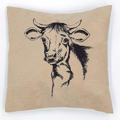 Kissen "Kuh" mit Zirbenfüllung, 28 cm x 28cm, beige