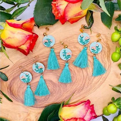 türkis Tassel -selbstgemachte Ohrringe -Unikate  -Modeschmuck #-Handarbeit