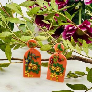 apricot floral //selbstgemachte Ohrringe -Unikate  -Modeschmuck #-Handarbeit