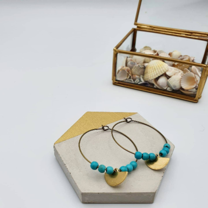 bronzene große Creolen mit Türkis Perlen und Anhänger