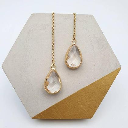 elegante goldene Fädelohrringe aus Edelstahl mit Kristallschliff Perlen