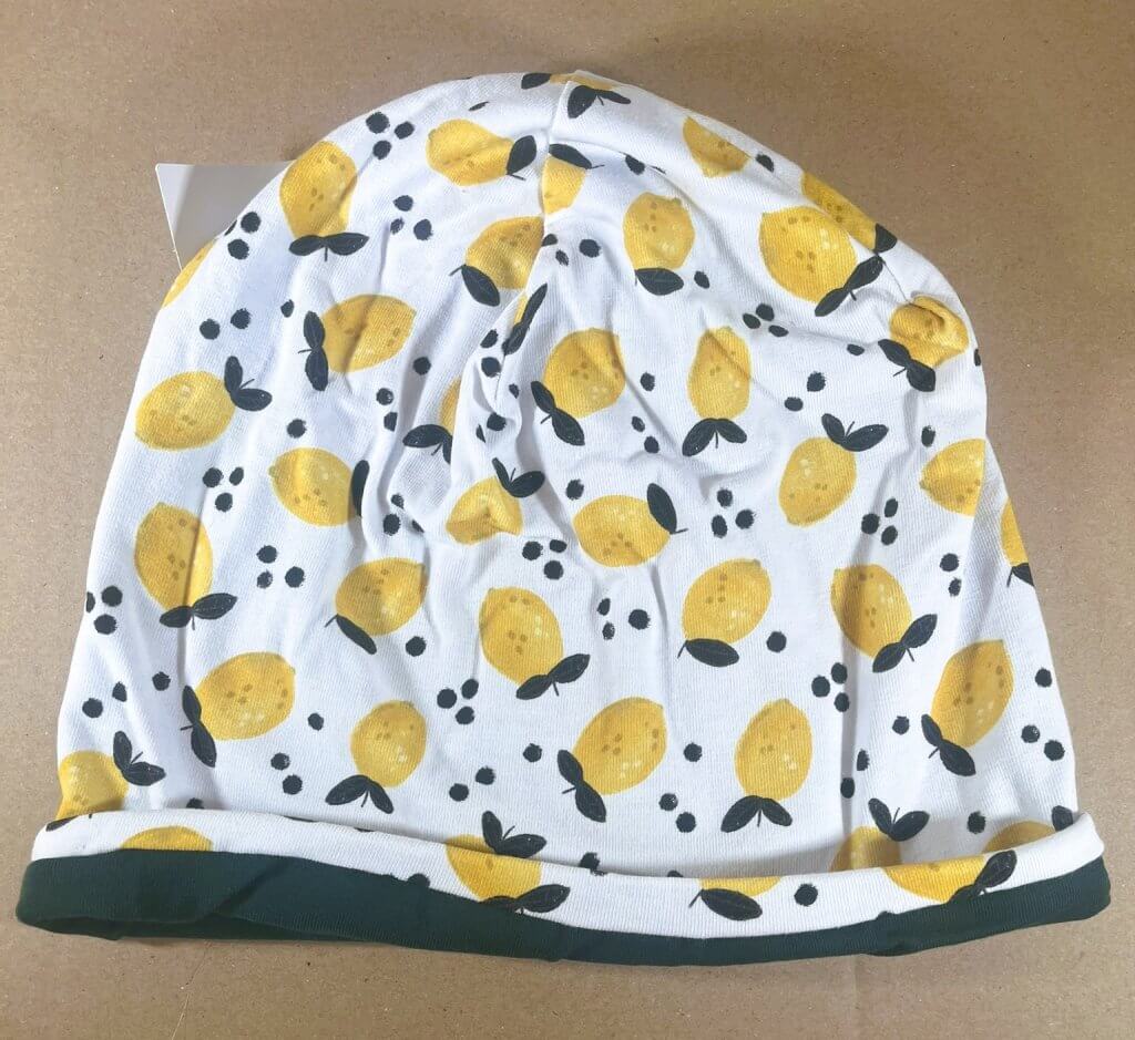 Wendehaube beige weiß mit Zitronen