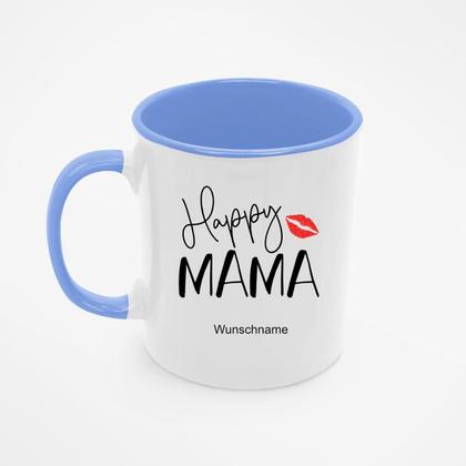 Happy Mama - personalisierte Tasse blau