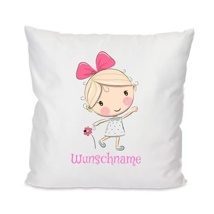 Girl mit Blume mit Wunschname 40x40cm Kissen mit Füllung