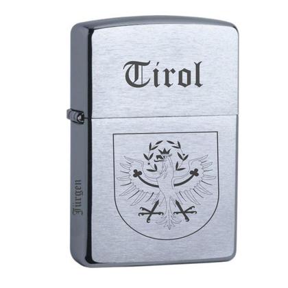 Zippo chrome gebürstet graviert mit Tiroler Adler und Name Lasergravur
