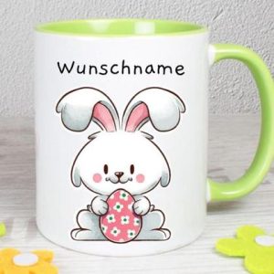 Hase mit Ei - personalisierbar - Tasse