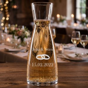  Glaskaraffe mit Gravur Ehe-Ringe und personalisierbar