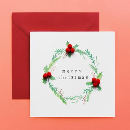 KARTE Mistelzweig mit textilen Mistelbeeren