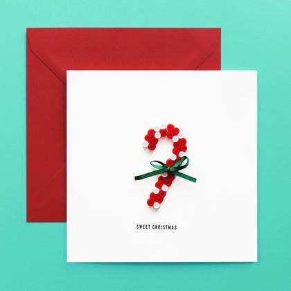 SWEET CHRISTMAS Weihnachtskarte mit Zuckerstangerl aus Bügelperlen