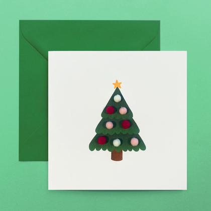 CHRISTBAUM Weihnachtskarte mit Christbaumkugeln aus Pompoms