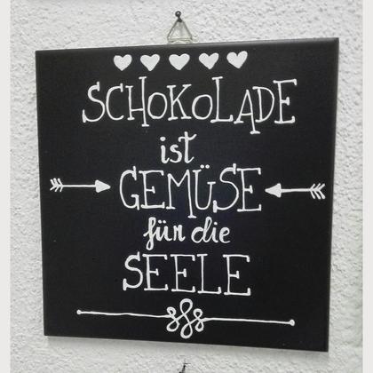 Spruchfliese schwarz "Schokolade ist Gemüse für die Seele"