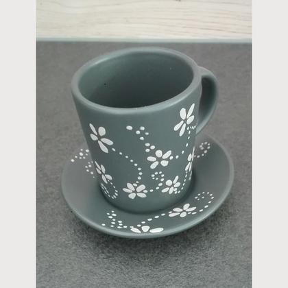 Espressotasse Blümchen, dunkelgrau/beige