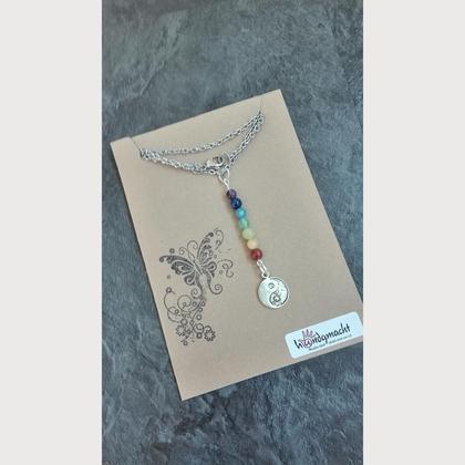 Edelstahlhalskette mit Chakraperlen und yin und yang