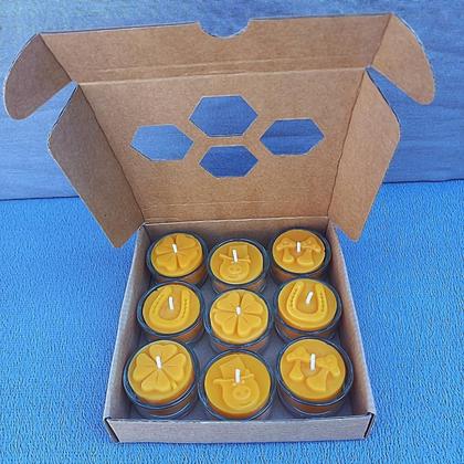 Bienenwachskerzen, Teelichter-Set Glücksbringer 9Stk.