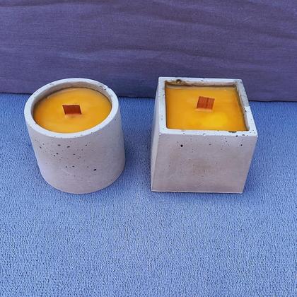 Bienenwachskerze, Kerze in Beton 2er-Set