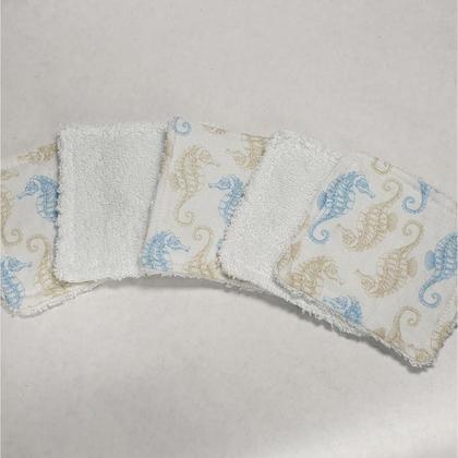 Kosmetikpads Seepferd, nachhaltig und waschbar, aus Bambusfrottee und Baumwolle