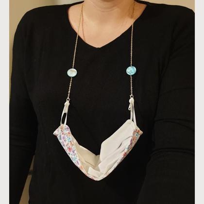 Elegante Maskenkette in Gold und Türkis, Kettenband für Mundschutz - Image 4