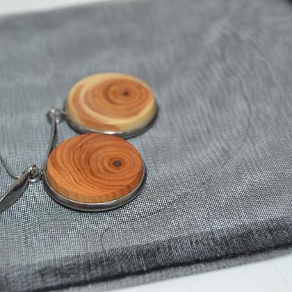 Holz Ohrringe Eibe Schmuck Trachtenschmuck Hängeohrringe Unikat Edelstahl 2 cm - Image 3