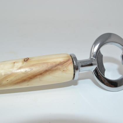 Holz Flaschenöffner Kapselheber aus Wacholder Holz verchromt handmade Gravur - Image 2