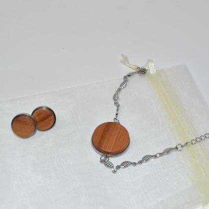 Holz Schmuckset Ohrstecker Armband Armkette Ohrringe Kirsche Geschenkset