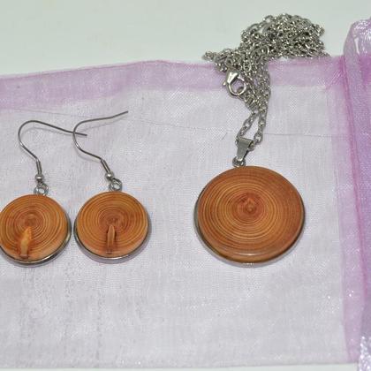 Holz Schmuckset Halskette Ohrringe Lärche Ohrschmuck Geschenkset Halsschmuck