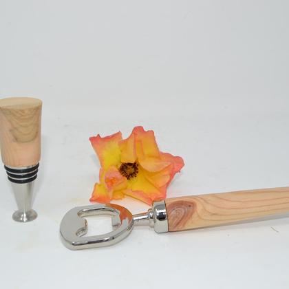 Holz Flaschenöffner Weinstöpsel Set Zirbe Bieröffner Geschenkset handmade