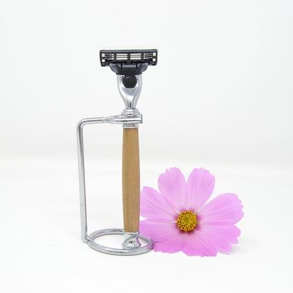 Holz Rasierer Nassrasierer mit Ständer Robinie handmade Geschenk Rasur - Image 4