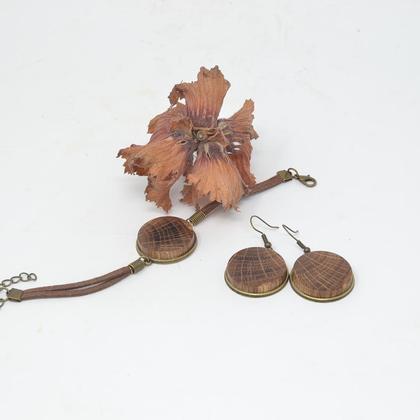Holz Schmuck Set Ohrringe Armband Set Eiche handmade Unikat Geschenkset