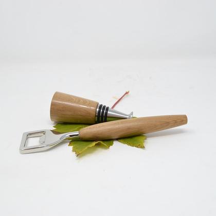 Holz Flaschenöffner Weinstöpsel Set Eiche Bieröffner Geschenkset handmade