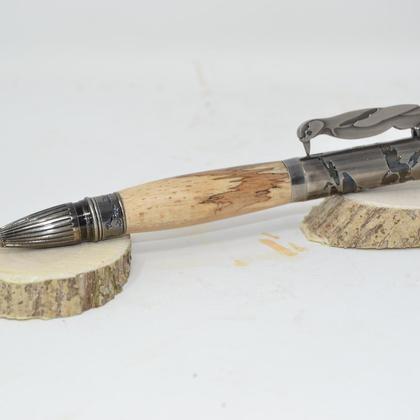 Holz Kugelschreiber gestockte Buche mit Specht Geschenk handmade - Image 3